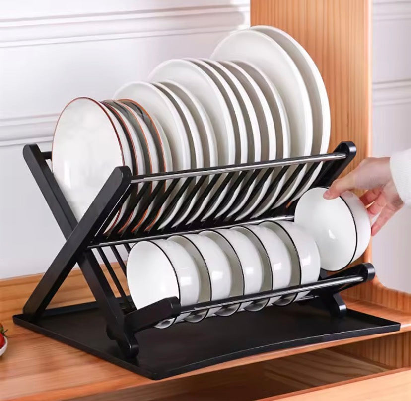 Foldable Dish Drying Rack, Heavy Duty Countertop Dish Drainer, Large Capacity Kitchen Dish Drying Rack, Space Saving Storage Rack Organizer