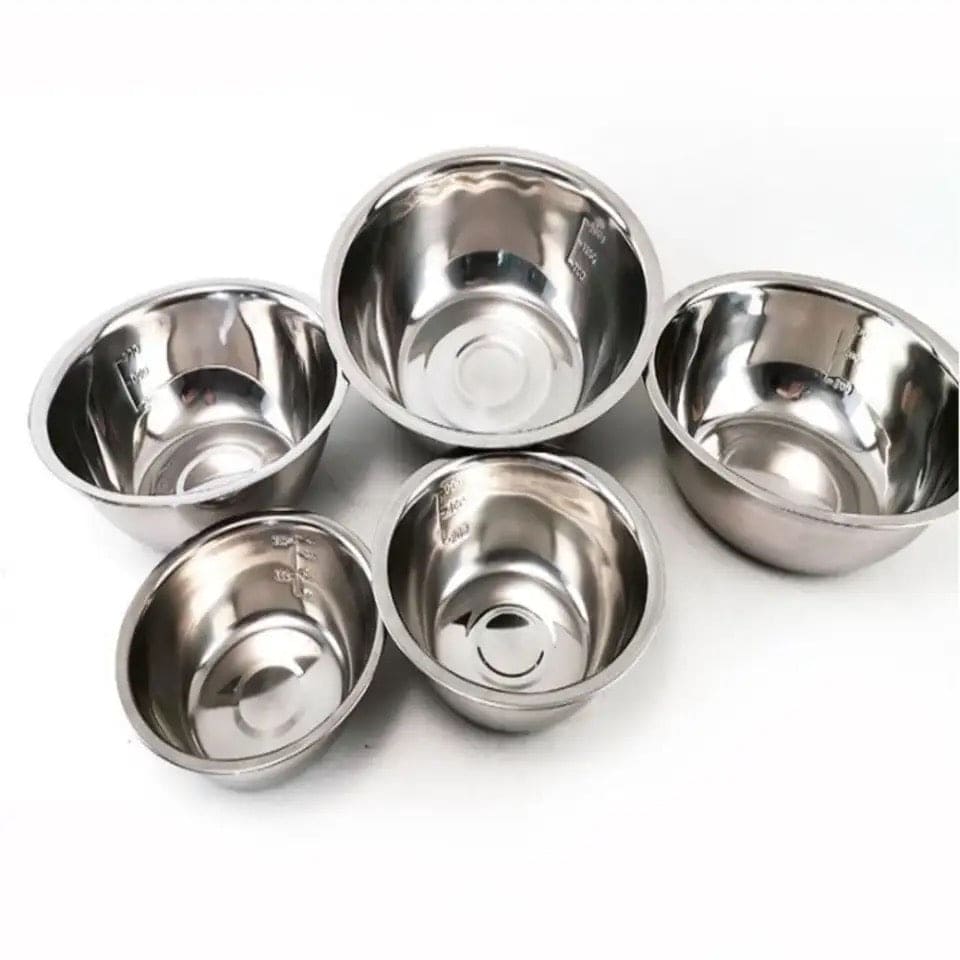 Set Of 5 Metal Mixing Bowls, Non Slip Nesting Whisking Bowls Set, Mixing Bowls For Salad Cooking Baking Food Container, Stackable Portable Cooking Nesting Storage Bowls For Home Kitchen Outdoor Camping, Rust-proof Food Storage Prep Bowl