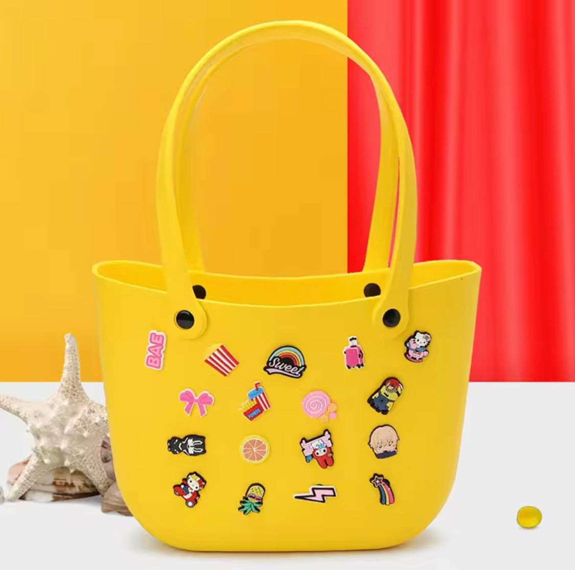 Crocs Sand Bag For Beach, Vacation Themed Bag For Travelling, Tote Handbag With Charms