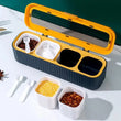 Luxury Four Grid Spice Dispenser, Household Flip with Spoon Spice Box, Seasoning Storage Container for Spice, Salt Sugar Plastic Condiment Jars with Spoons Lid, Kitchen Organization Containers with Cover and Spoon, Household Kitchen Seasoning Bottles