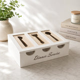 3 Compartment Wooden Cutlery Box with Lid, Wooden Cutlery Organizer Storage Box, Vintage Wooden Cutlery Organizer Box, Spoon, Fork And Knife Storage Holder