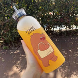 Cute Panda Bear Plastic Water Bottle, Leak Proof Panda Water Bottle, Panda Bear Water Bottle With Straw
