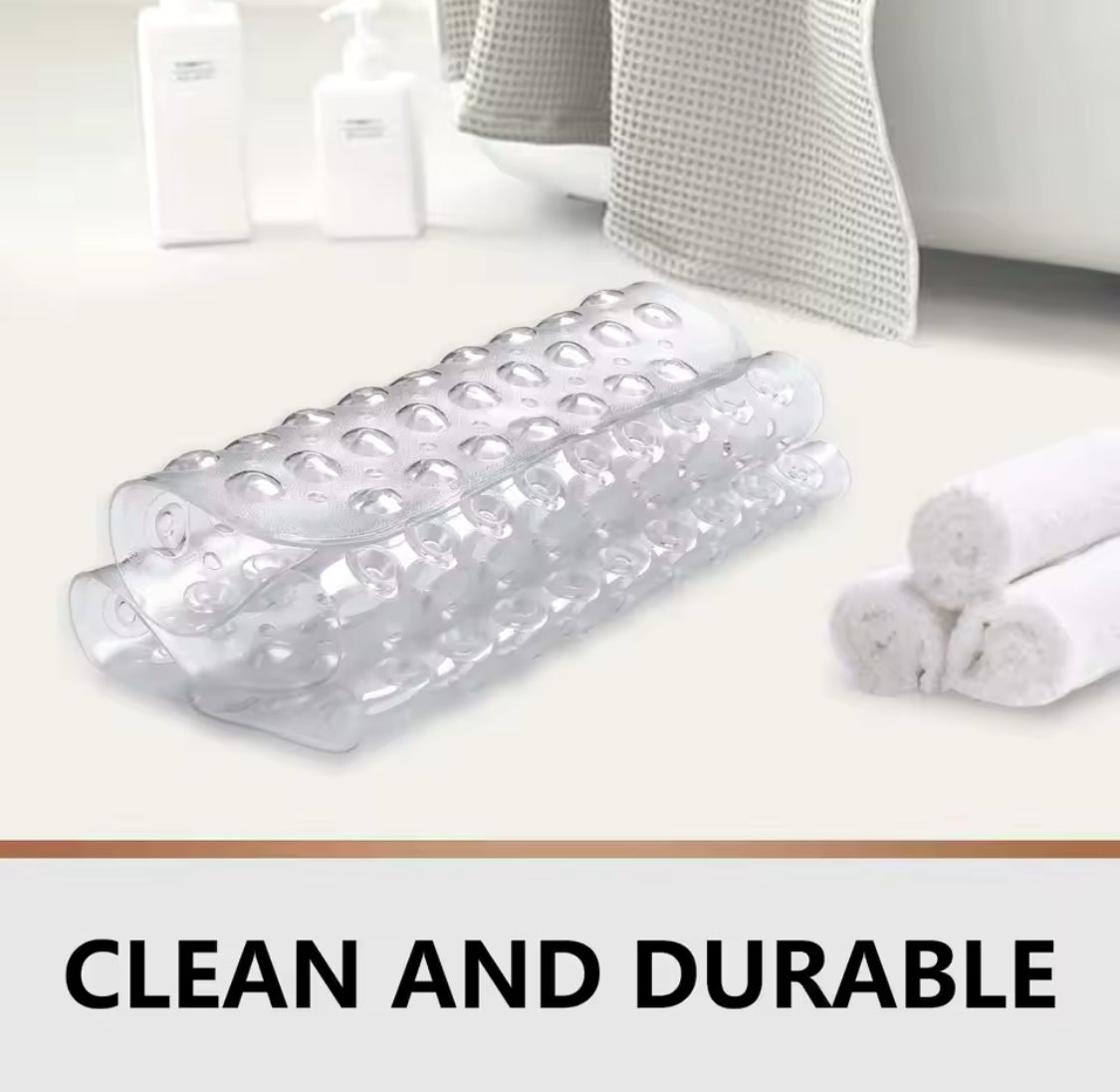 Rectangle PVC Anti Skid Bath Mat, Soft Shower Bathroom  Mat, Suction Cup Non Slip Bathtub Carpet