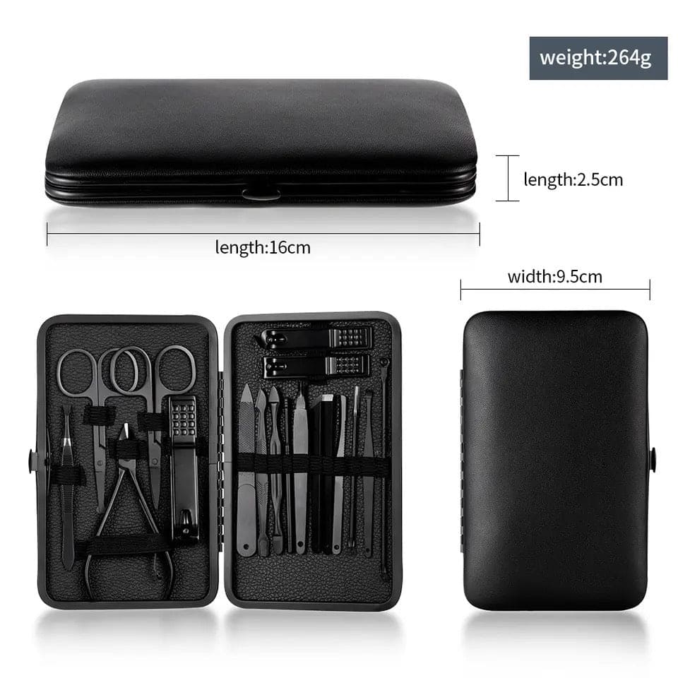 Set Of 18 Classic Black Nail Clipper, Hand Feet Facial Accessories, Stainless Steel Pedicure Kit, Nippers Trimmer Care Tool With Travel Case Kit, Household Pedicure Kit
