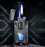 Creative Dual Flame Torch Jet Lighter, Grinding Wheel Windproof Metal Lighter, Cigarette Accessories