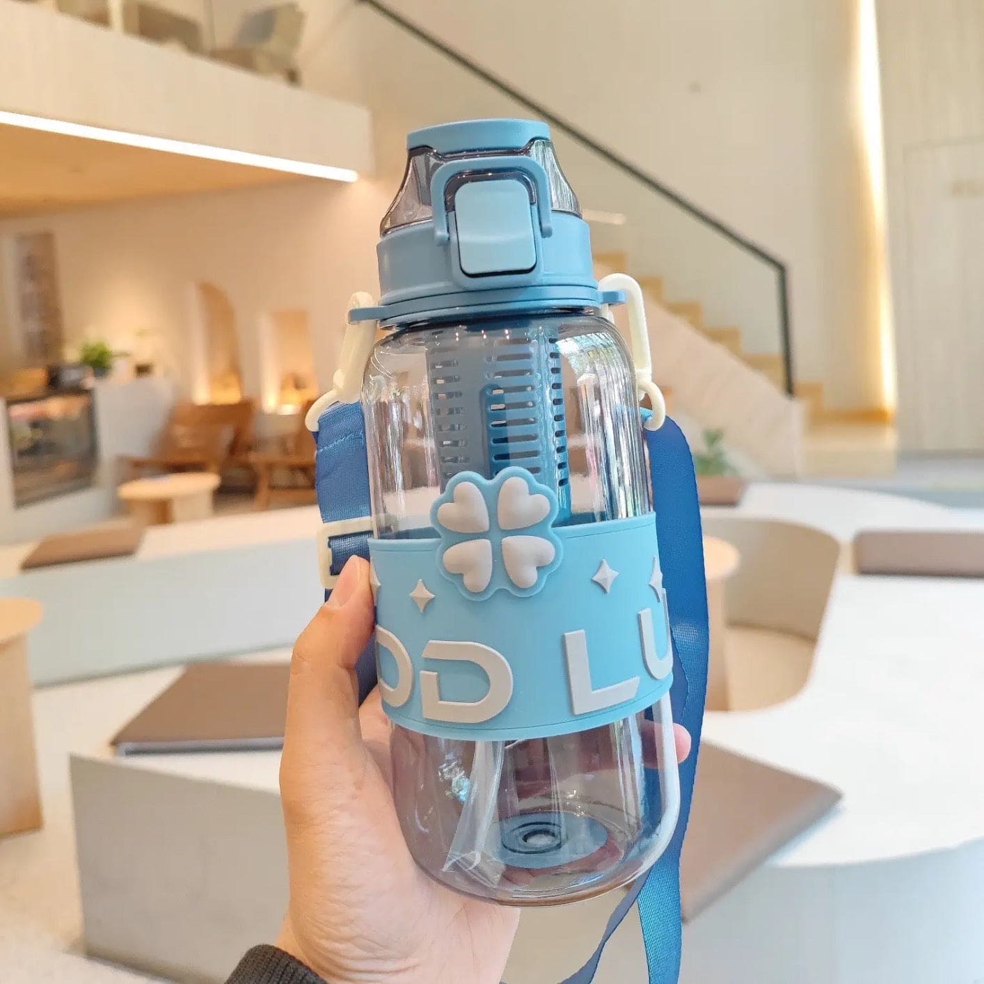 1L Student Summer Water Bottle, Fashion Plastic Bottle with Straw, Outdoor Sport with Tea Separator for Kids, 900ml Beverages Dispenser, Portable Drinking Water Bottle, Portable Drink Bottle For Outdoor, Kids Water Sippy Cup