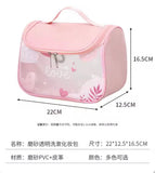 Waterproof Girly Print Toiletry Bag, Large Capacity Transparent Cosmetic Bag With Hook, Travel Portable Makeup Organizer Bag