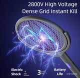 Telescopic Rechargeable Mosquito Swatter Racket, Extendable Head Bug Zapper Racket, Mosquito Trap Lamp, Home Bug Insect Racket, Electric Fly Swatter Racket