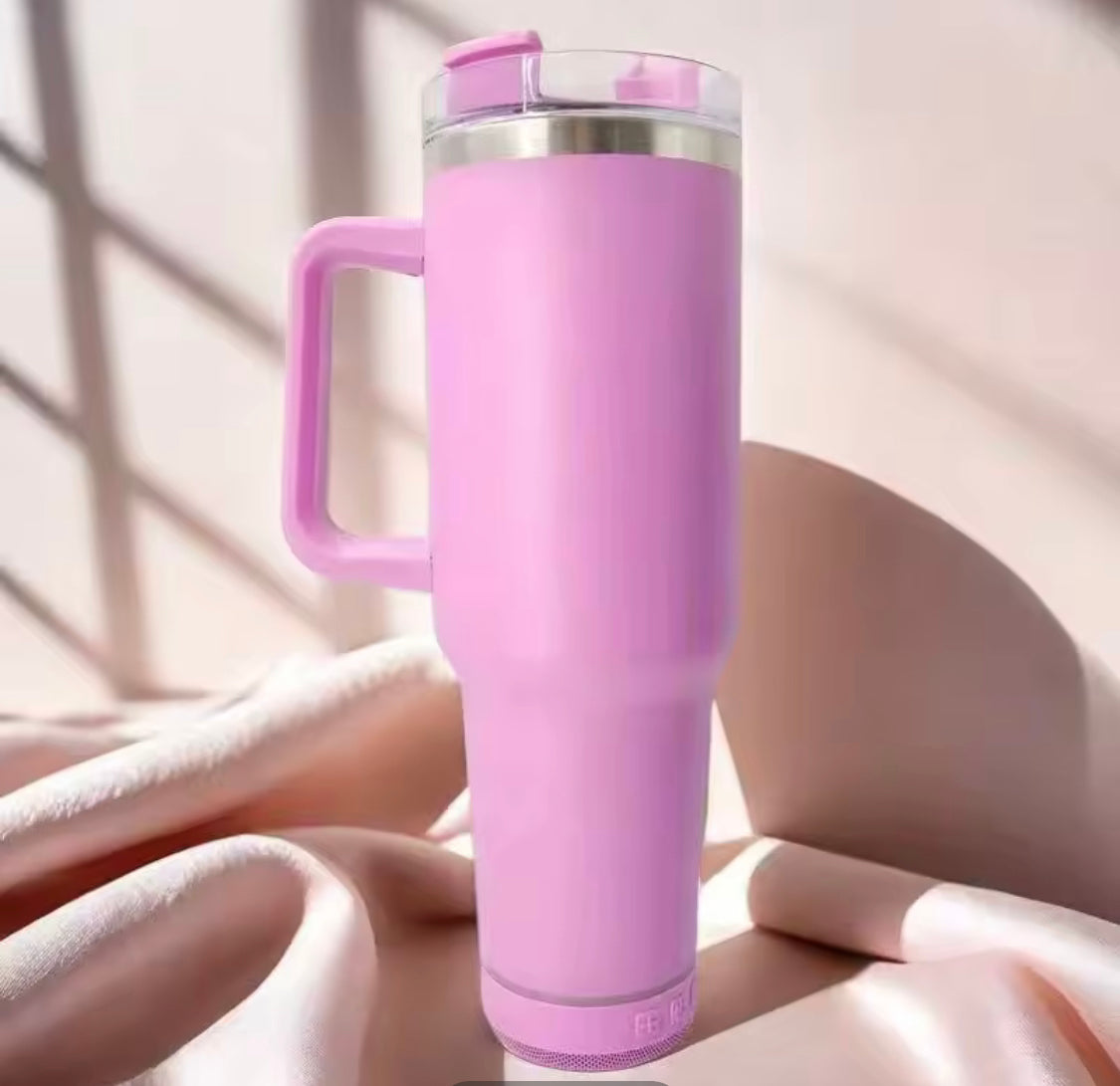 Double Vacuum Bluetooth Audio Car Tumbler, Tumbler With Handle Lid Straw, Stainless Steel Vacuum Insulated Car Mug, Thermal Iced Bottle