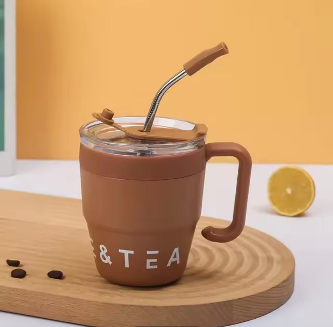 480ml Straw Covered Coffee Mug, Stainless Steel Insulated Cup, Hot/Cold Beverage Cup, Stainless Steel Thermos Mug, Office Outdoor Coffe Mug