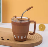 480ml Straw Covered Coffee Mug, Stainless Steel Insulated Cup, Hot/Cold Beverage Cup, Stainless Steel Thermos Mug, Office Outdoor Coffe Mug