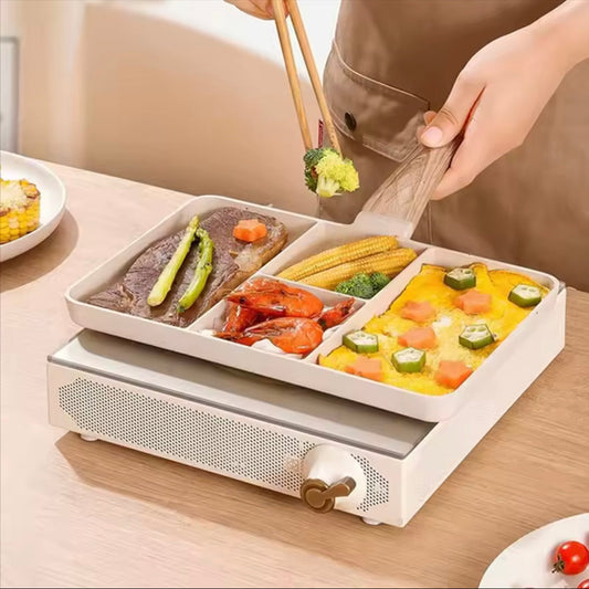 4 in 1 Durable Aluminum Frying Pans, 4 Portion Frying Pan, 4 Grid Breakfast Making Frying Pan