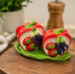 Ceramic Tomato Salt & Pepper Shaker Set with Tray | Cute Kitchen Dining Decor
