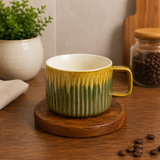 STONE CUP WITH WOODEN SAUCER SET - 6 PIECE