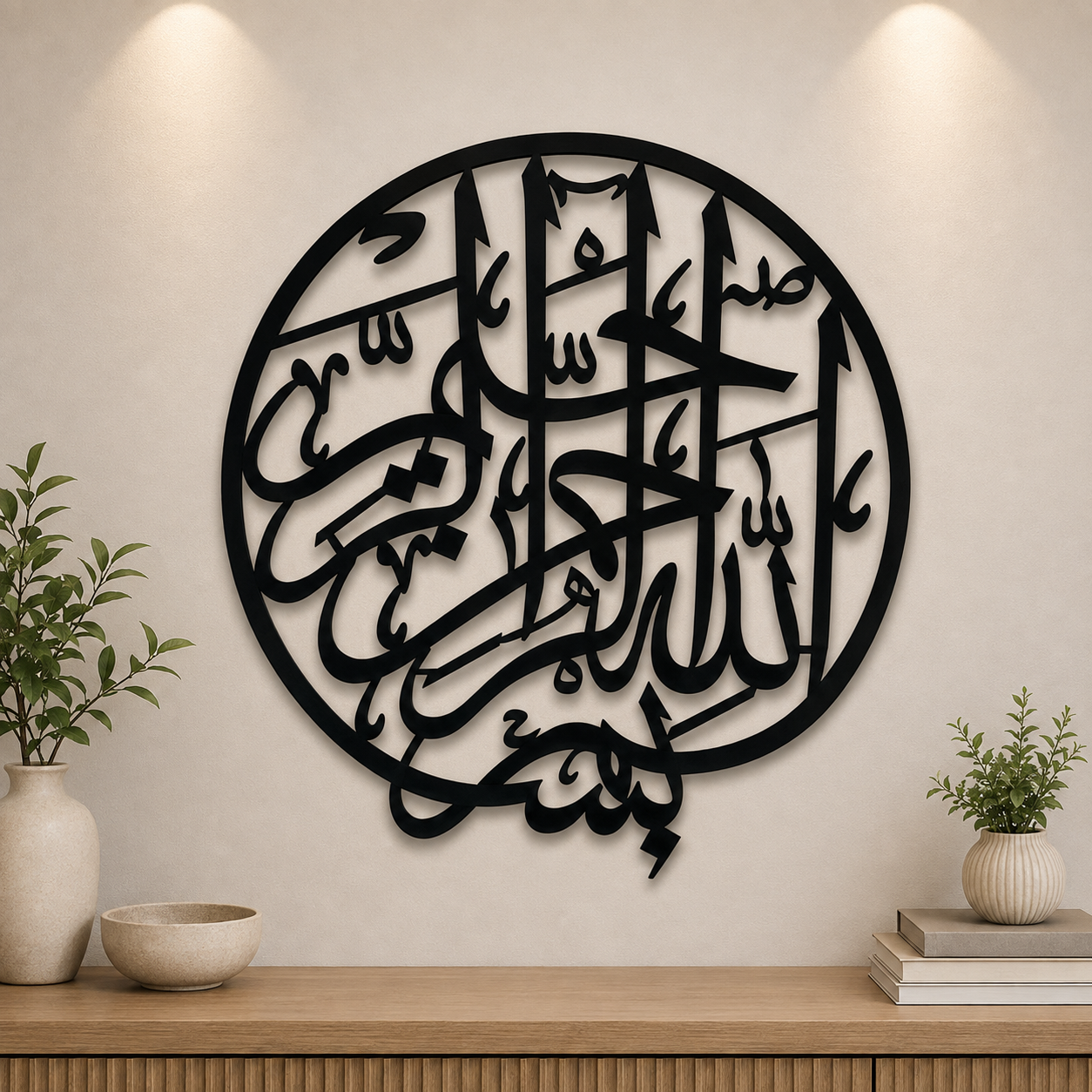 BLACK ROUND ISLAMIC ARABIC CALLIGRAPHY WALL DECOR