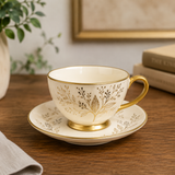 PORCELAIN CUP & SAUCER SET – GOLD FLORAL 6 PIECE