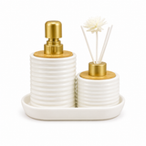 Porcelain Soap Dispenser & Reed Diffuser Set with Tray | Luxury Bathroom Accessories Set