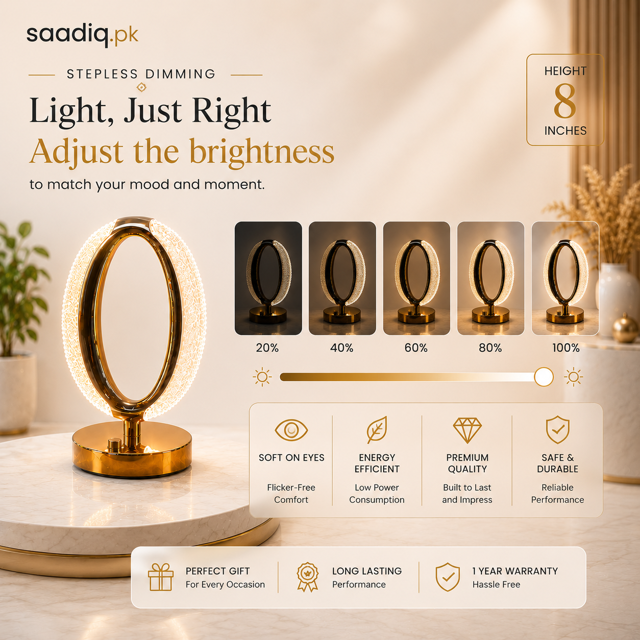 Luxury Ring Table Lamp – Modern LED Touch Lamp | Elegant Gold Decorative Light