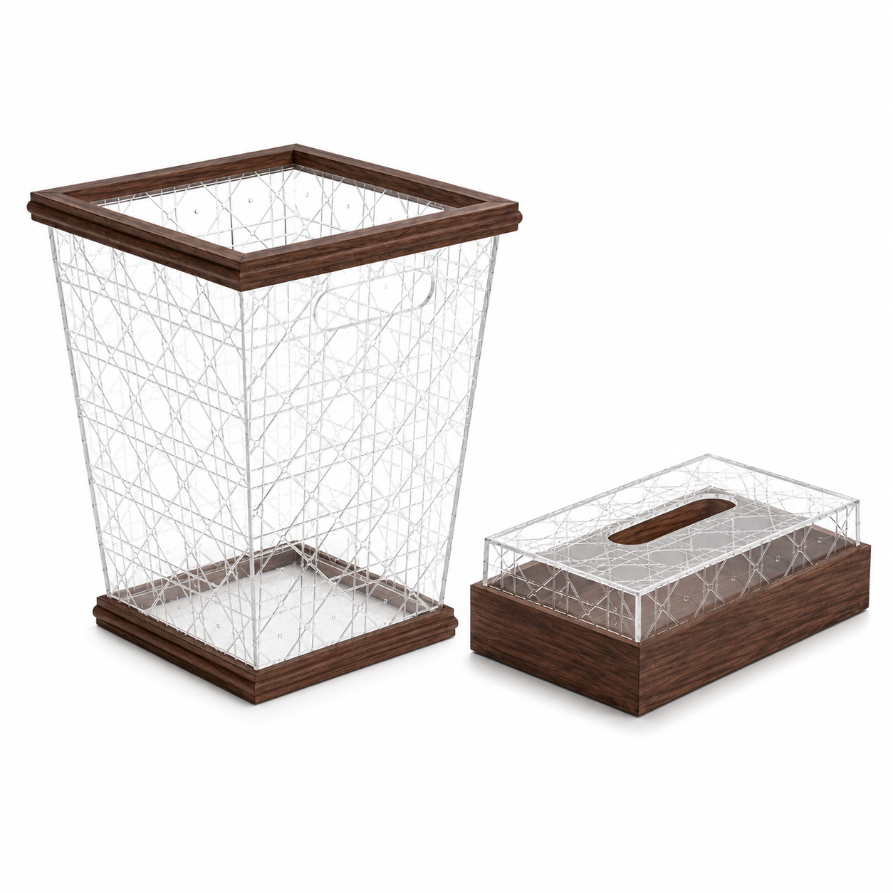Acrylic Wooden Tissue Box & Bin Set