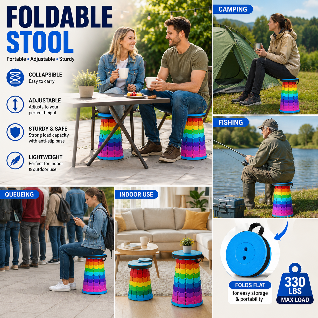 Foldable Portable Stool | Adjustable Telescopic Camping Stool | Heavy Duty Collapsible Seat for Fishing, Travel & Outdoor Use