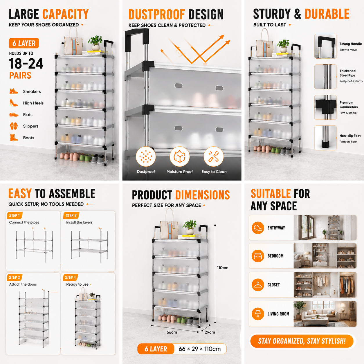 Dustproof Shoe Rack Organizer | Multi-Layer Waterproof Shoe Stand | Space-Saving Storage Shelf for Home
