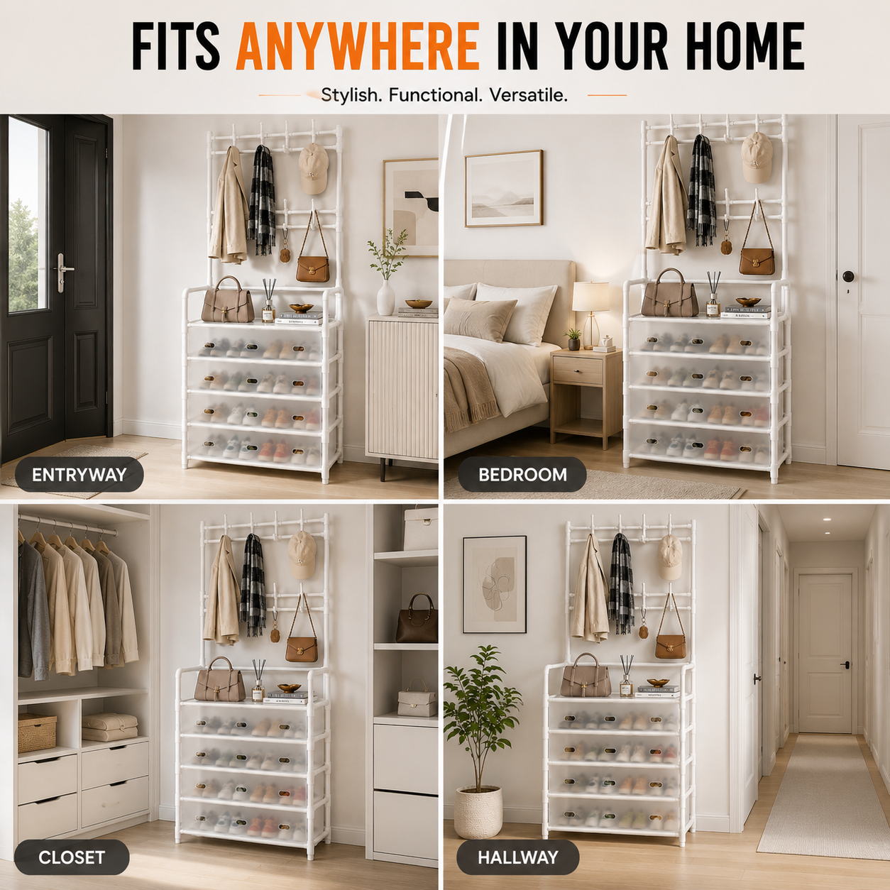 Multi-Purpose Shoe & Coat Rack with Dustproof Cover – Space Saving Storage Organizer