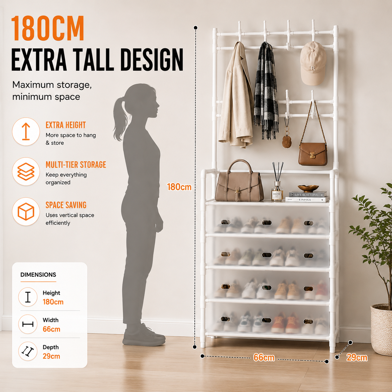 Multi-Purpose Shoe & Coat Rack with Dustproof Cover – Space Saving Storage Organizer