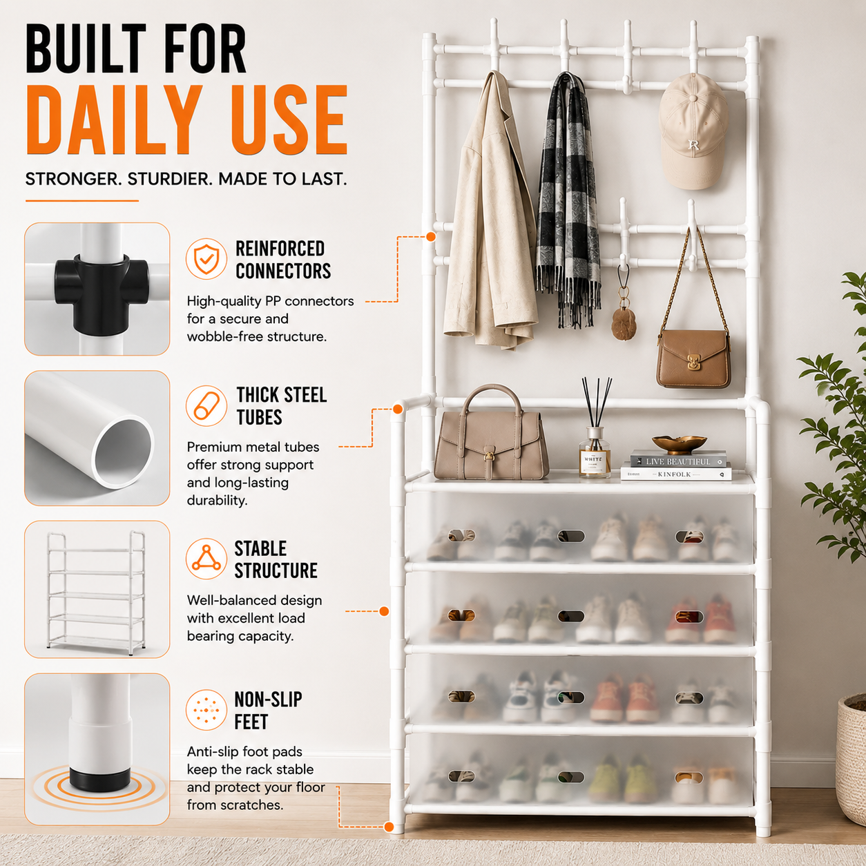 Multi-Purpose Shoe & Coat Rack with Dustproof Cover – Space Saving Storage Organizer
