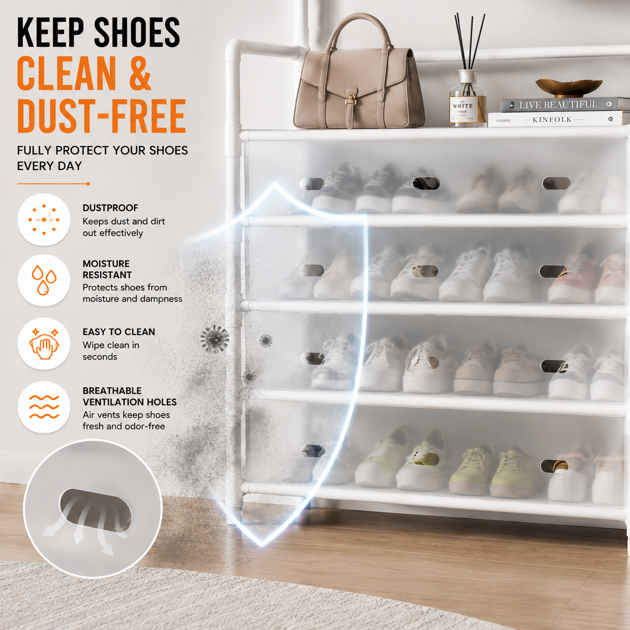 Multi-Purpose Shoe & Coat Rack with Dustproof Cover – Space Saving Storage Organizer