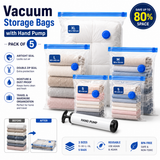 Vacuum Storage Bags with Hand Pump | Space-Saving Compression Bags for Clothes, Blankets & Bedding | 5-Pack