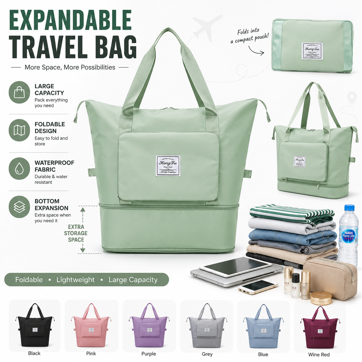 Extendable Travel Bag – Large Capacity Foldable Waterproof Luggage Bag with Dry & Wet Separation