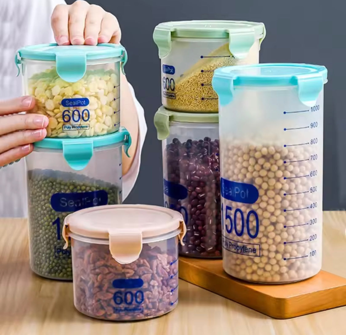Plastic Transparent Airtight Jar, Transparent Plastic Cereal Cans, Kitchen Multigrain Sealed Jars, Refrigerator Storage Organizer
