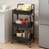 3 Tier Flexible Food Trolley, Home Snack Vegetables Storage Rack with Wheels, Multifunctional 3 Tier Storage Cart, Folding Kitchen Shelves, Plastic & Stainless Steel Storage Cart