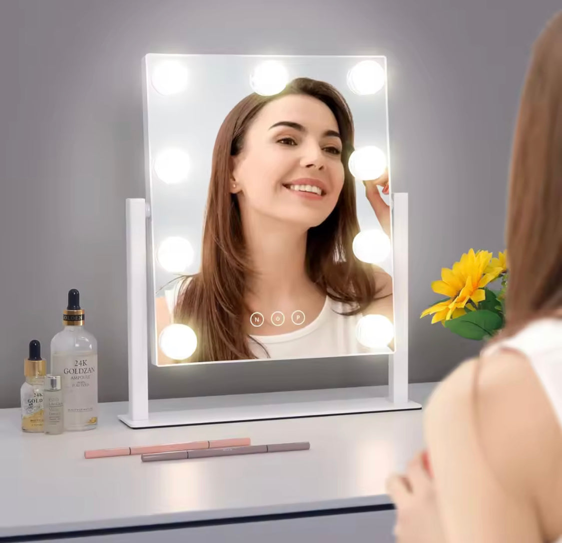 Smart Touch Vanity Mirror with Lights, Vanity Makeup Mirror with 3 Dimmable LED Bulbs, Rotatable Dressing Tabletop Mirror