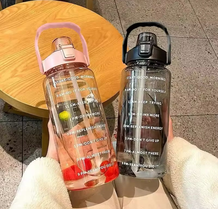 2L Portable Travel Water Bottle With Straw, Transparent Refillable Leakproof Water Bottle, Flip Lid Drink Jug, Water Flask Drinking Bottle