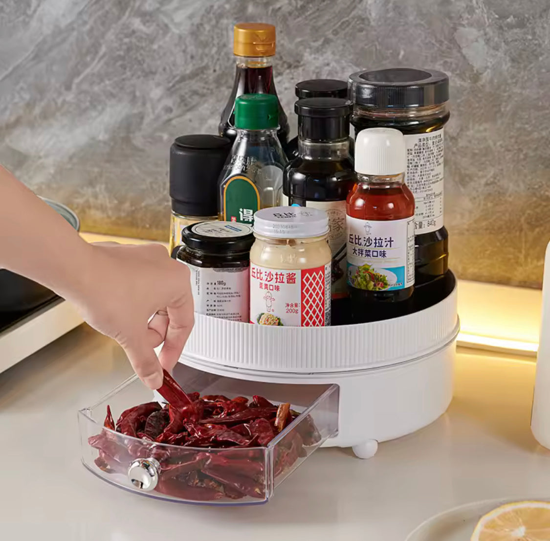 360° Rotation Spice Rack, Large Capacity Cosmetic Storage Tray, Kitchen Seasoning Cosmetic Tray