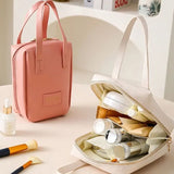 Shell Shape Cosmetic Bag, Large Capacity Handheld Cosmetic Bag, Multiple Compartments PU Travel Pouch, Waterproof Wash Kit Handbag, Fashionable Makeup Organizer with Handle, Stylish Double Zipper Travel Bag