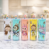 Kids Labubu Plastic Sipper, Cartoon Character Kids Tumbler Cup, Cartoon Bunny Drinking Cup With Straw