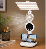 3 In 1 LED Fan With Desk Lamp, Rechargeable LED Desk Lamp with Fan, Portable LED Reading Lamp, Multifunctional Desk Lamp with Phone Holder