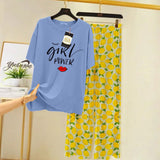 Girl Power Summer Nightsuit, Comfortable Women Nightwear, Comfy Casual Round Neck Suit, Paneled Baggy Sleepwear