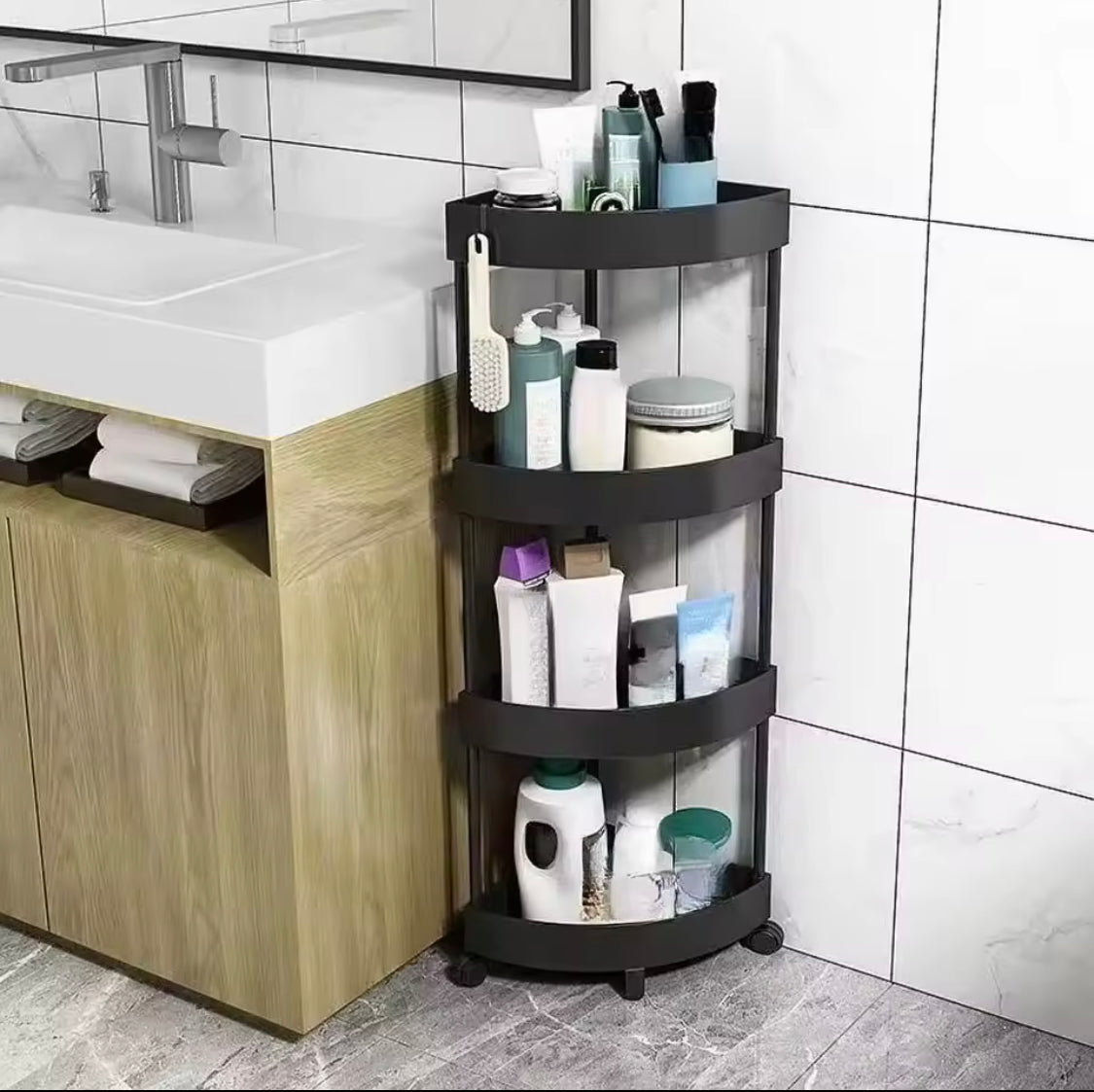 4 Layer Storage Rack, Multipurpose Floor Corner Rack, Movable Bathroom Corner Shelf