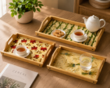 3Pcs Bamboo Serving Trays with Handles, Multipurpose Bamboo Serving Tray Set, Classic Bamboo Tray Collection, Bamboo Kitchen & Serving Tray Set