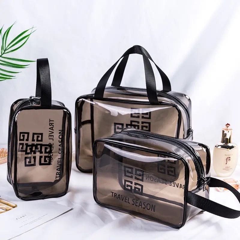Set Of 3 Dream Travel Pouch, Transparent Oriented Makeup Bag, Carry Travel Zippered Pouch Bag, Waterproof, Portable Travel Cosmetics Pouch, Multifunctional PVC Zip Toiletry Carry Pouch