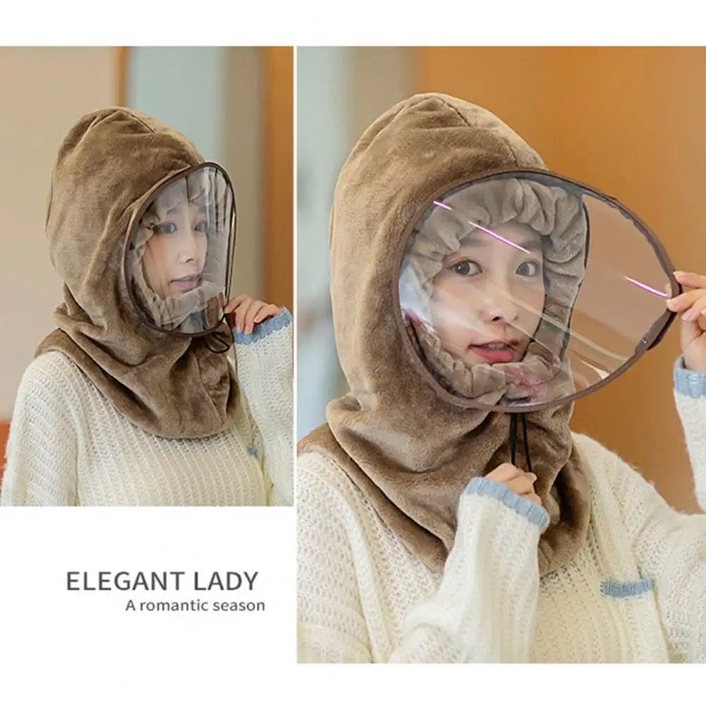 Catty Winter Warm Hat, Hooded Scarf Earflap Cap, Outdoor Climbing Hat, Soft Plush Windproof Winter Mountain Hats For Women Men, Winter Plush Balaclava Hat with Detachable Face Shield, Anti Fog Face Shield Hat