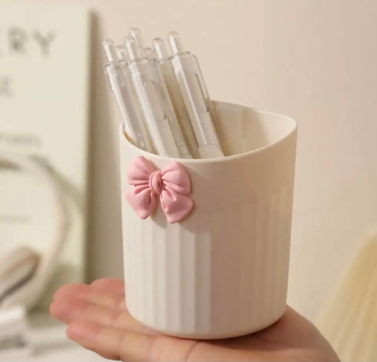Wall Mounted Kawaii Bow Pen Holder, Wall Hanging Pencil Case, Large Capacity pen Container
