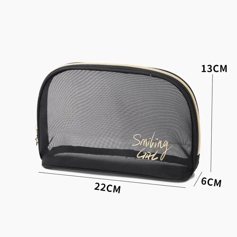 Black Mesh Cosmetic Bag, Transparent Travel Zipper Pouch, Women Beauty Case, Smiling Girl Cosmetic Bag, Travel Storage Bag,  Toiletry Bags Makeup Pouch, Fashion Makeup Small Pouch For Women, Multifunctional Large Capacity Toiletry Hand Bag