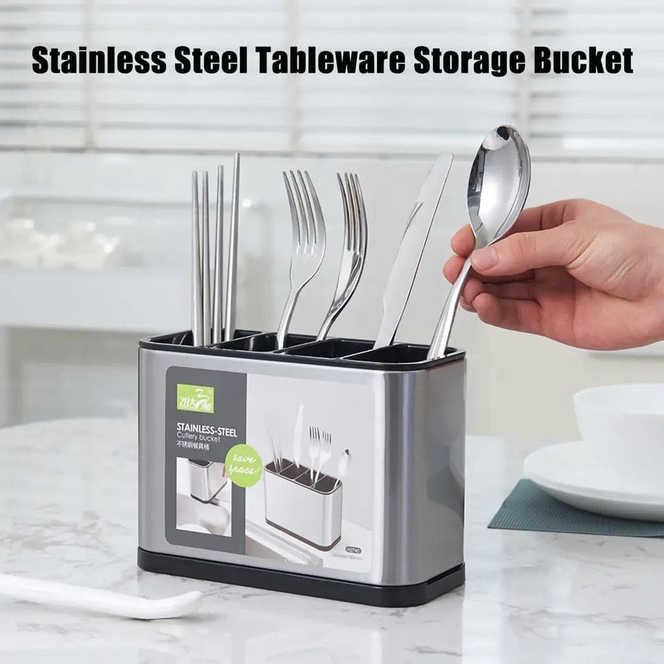 Kitchen Sink Cutlery Holder, Stainless Steel Flatware Organizer, Kitchen Utensils Cutlery Caddy Counter, Multifunctional Kitchen Sink Washing Sponge Storage Rack, Chopstick Cage with Water Outlet Tray