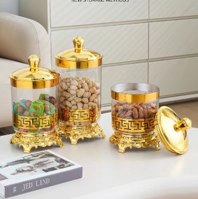 Set of 3 Candy Jar With Lid, Transparent Dry Food Storage Container, Tea Party Serving Jar, Cookie Jar