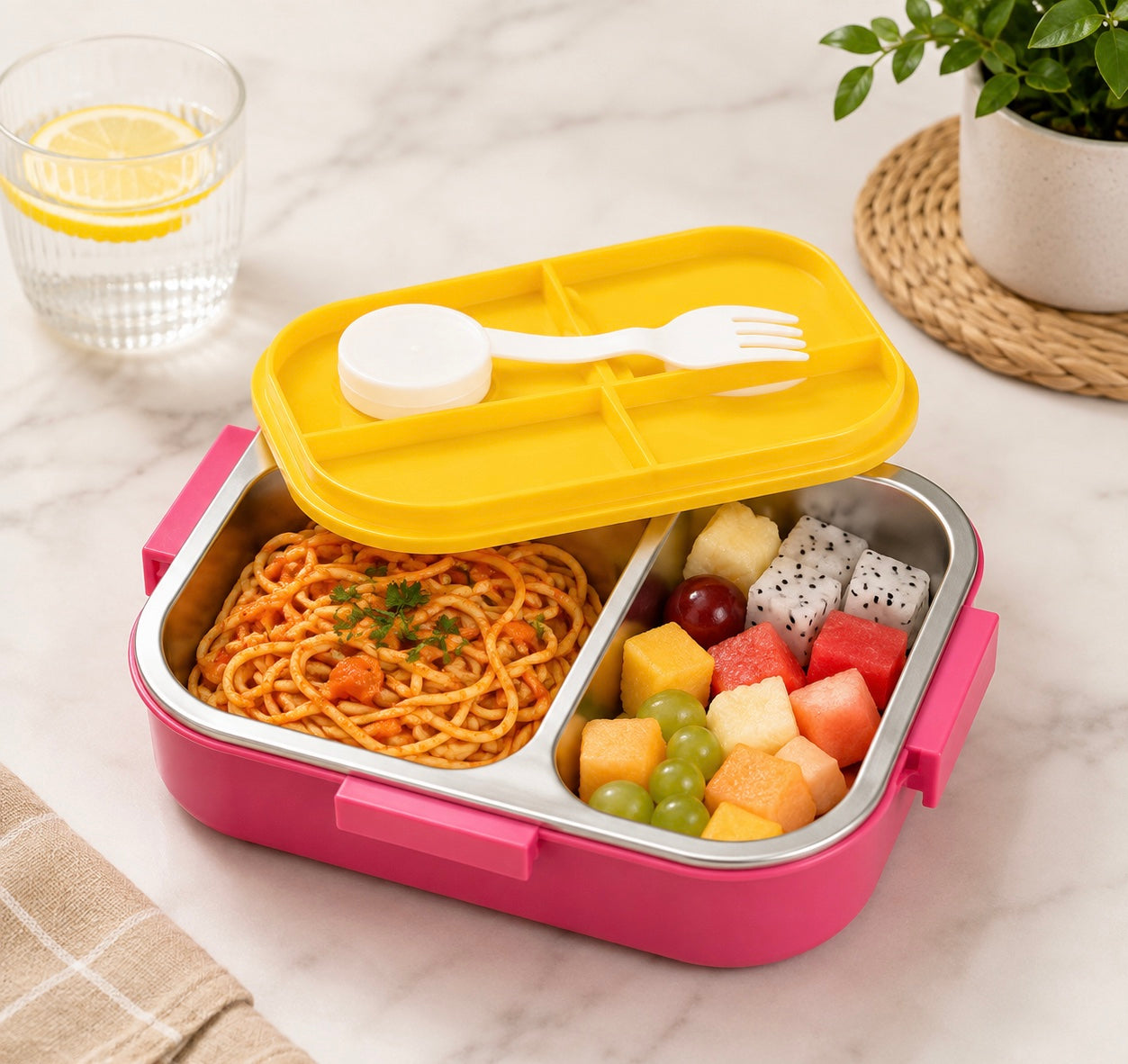 Portable Stainless Steel Food Storage Lunch Box, Healthy Meal Bento Box with Cutlery, Multi Compartment Kids School Lunch Box, Insulated Food Storage