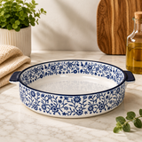 DANNY HOME 8-Inch Oval Ceramic Baking Dish with Handles | Blue Floral Oven-to-Table Casserole Bakeware